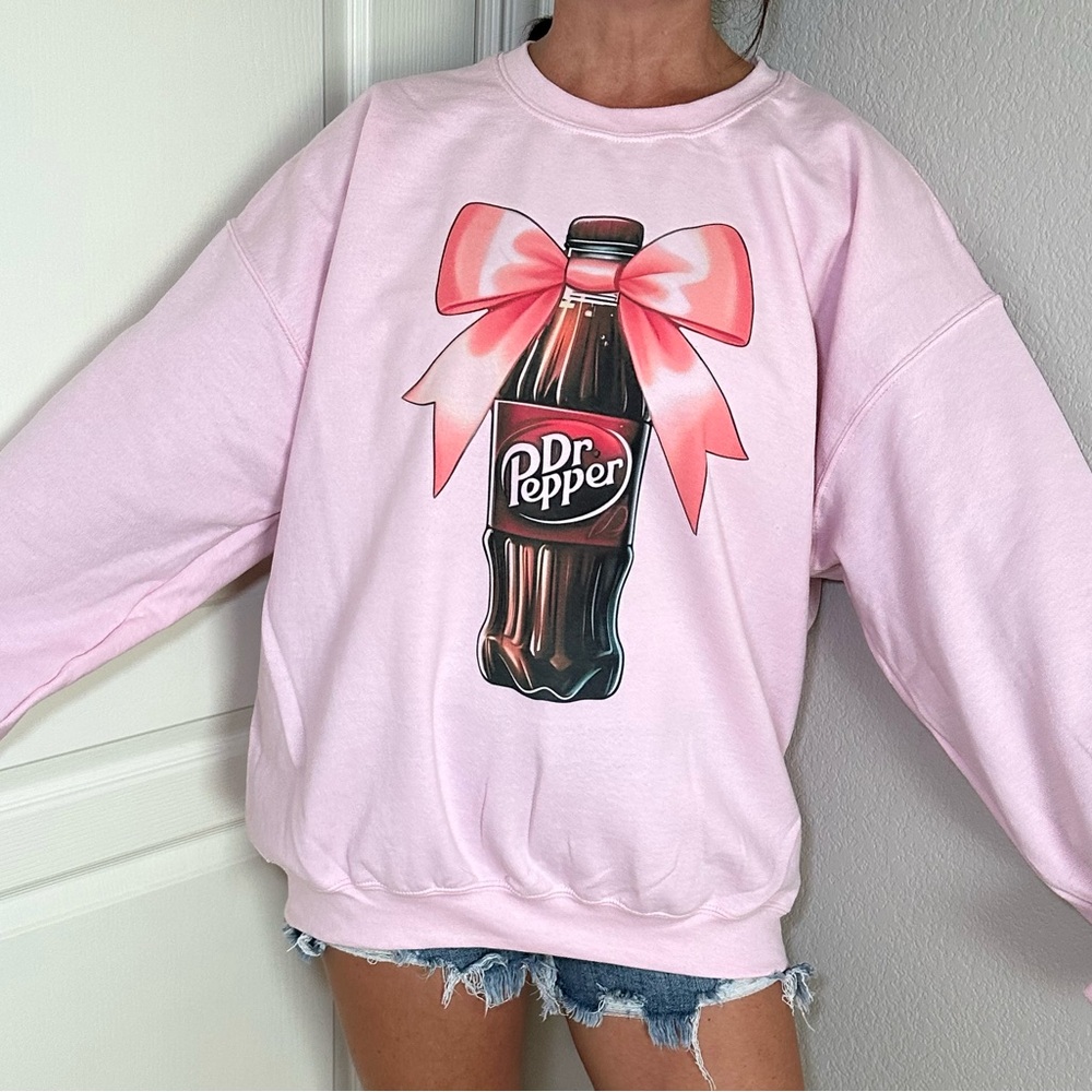 Womens‎ Dr. Pepper With Pink Bow Coquette Trendy Crewneck Sweatshirt DP Lover